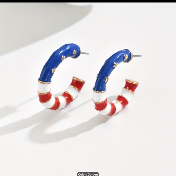 Jewelry - Patriotic Red White Blue Star Hoop Earrings